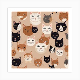 Cat Faces Seamless Pattern Art Print