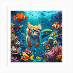 Cat In The Sea Art Print