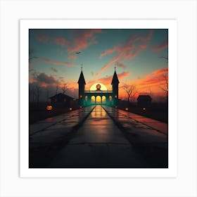 Halloween Castle At Sunset Art Print