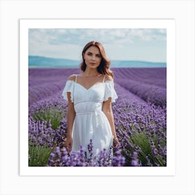 Beautiful Woman In White Dress In A Lavander Field 8 0 Art Print