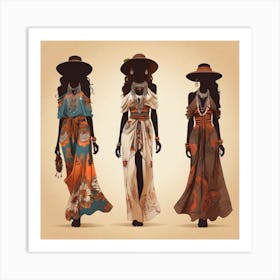 Silhouettes of women in boho style Art Print