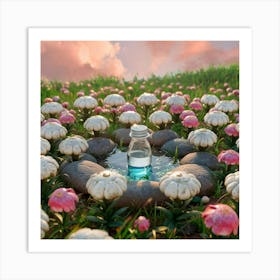 Water Bottle In A Field Of Flowers Art Print