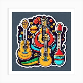 Mexican Guitar And Maracas Sticker 2d Cute Fantasy Dreamy Vector Illustration 2d Flat Centere (48) Art Print