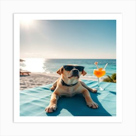 Cute dog soaking up the sun on the beach! 2 Art Print