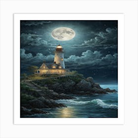 Lighthouse At Night Art Print