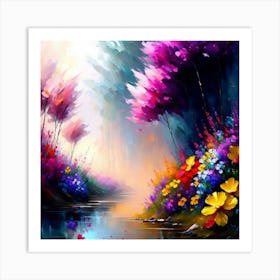 Colorful Flowers By The River Art Print