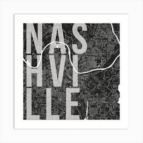 Nashville Mono Street Map Text Overlay Square Art Print