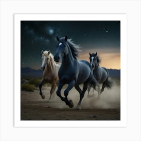 Three Horses Running At Night 2 Art Print