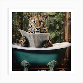 Jaguar In The Bath Reading A Newspaper Art Print