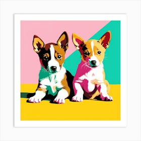 'Basenji Pups' , This Contemporary art brings POP Art and Flat Vector Art Together, Colorful, Home Decor, Kids Room Decor, Animal Art, Puppy Bank - 8th Art Print
