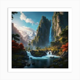 Waterfallandmountais Art Print