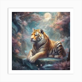 Tiger In The Moonlight Art Print