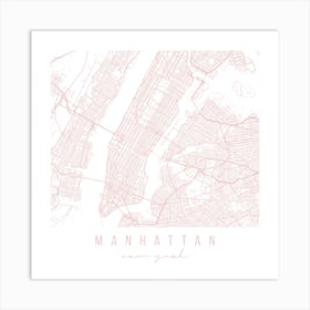 Manhattan New York Light Pink Minimal Street Map Square Art Print