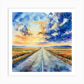 Deserted Road Stretches Into The Horizon Art Print