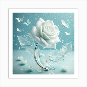 White Rose With Butterflies 2 Poster