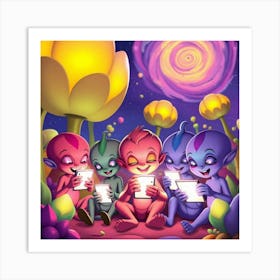 Alien Kids Calling Art Print