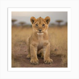 Lion baby in the Savannah 1 Art Print