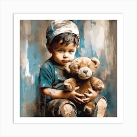 Little Boy With Teddy Bear Art Print