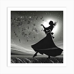 Silhouette Of A Woman With Music Notes Art Print