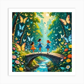 Girls In The Forest 1 Art Print