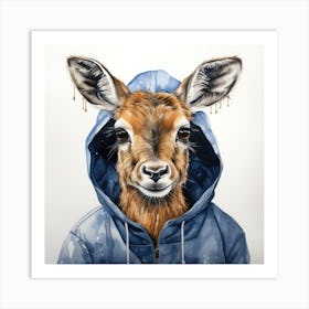 Watercolour Cartoon Waterbuck In A Hoodie 3 Art Print