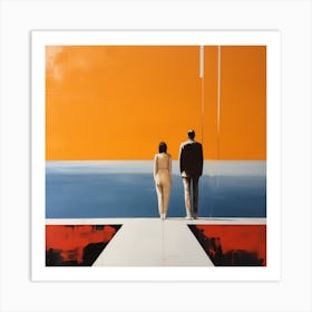Two People Looking At The Ocean Art Print