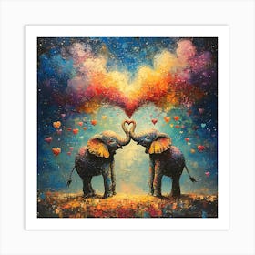 Love of Elephants Abstracted Under a Cloud of Hearts 8 Art Print