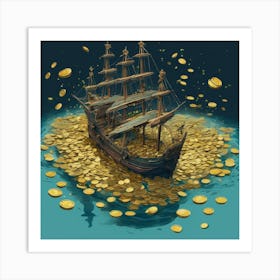 Pirate Ship With Gold Coins 1 Art Print