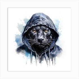 Watercolour Cartoon Panther In A Hoodie Art Print