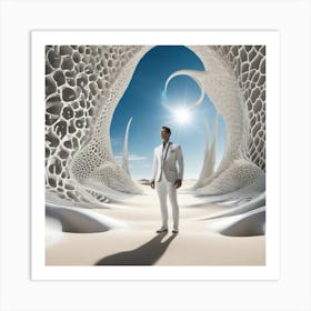 Man In White Standing In Sand 1 Art Print