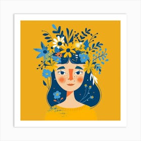 Girl With Flowers On Her Head 2 Art Print