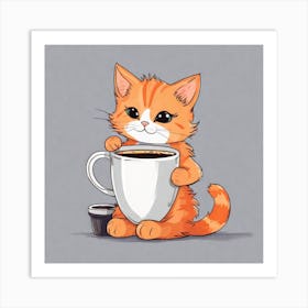 Cute Orange Kitten Loves Coffee Square Composition 12 Art Print