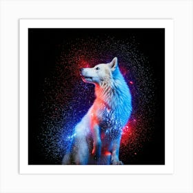 Firefly Powerful, Glowing, Full Body, Wolf, Blue Sparks, Red Sparks, Rain Decorations, Majestic, Vib (3) Art Print