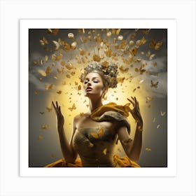 Beautiful Woman With Butterflies Art Print