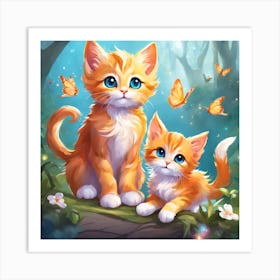 Two Kittens In The Forest Art Print