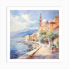 AI Shimmering Sands: Seaside Melody in Pastel Art Print