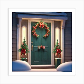 Christmas Decoration On Home Door Low Poly Isometric Art 3d Art High Detail Artstation Concept (2) Art Print
