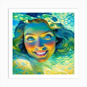 Beautiful Woman With Blue Eyes dyi Art Print