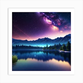 Night Sky Over Lake 11 Art Print