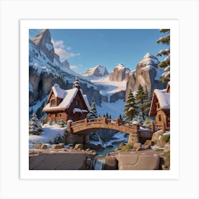 Snowy Mountain Scene Art Print