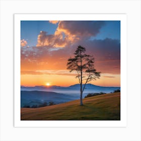 Lone Tree At Sunrise 1 Art Print