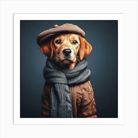 Dog In A Sweater And Wearing A Scarf Art Print