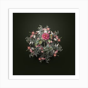 Vintage Pink Francfort Rose Flower Wreath on Olive Green n.0751 Art Print