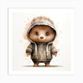 Watercolour Cartoon Porcupine In A Hoodie 4 Art Print