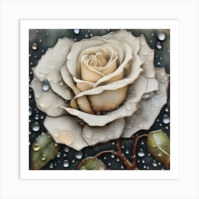 White Rose With Raindrops Art Print