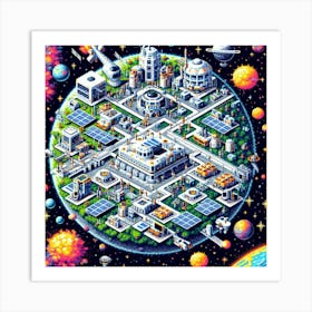 8-bit space colony Art Print