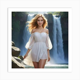 Blond Woman In White Dress Art Print