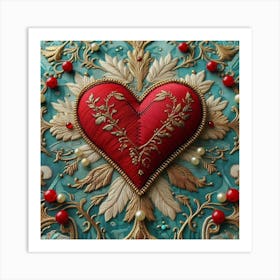 Embroidered Heart red 11 Art Print