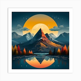 Luminous Peaks Mountain Majesty Reflection Art Print