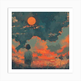 Girl Looking At The Sunset Lofi Art Print